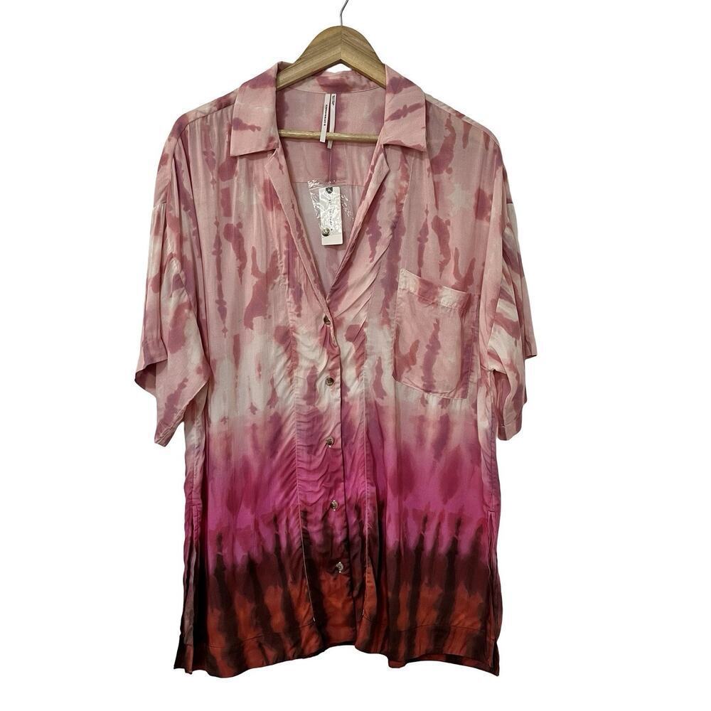 Anthropologie Tie Dye Souvenir Shirt Size S Raspberry Pink Resort Beachy NEW‎